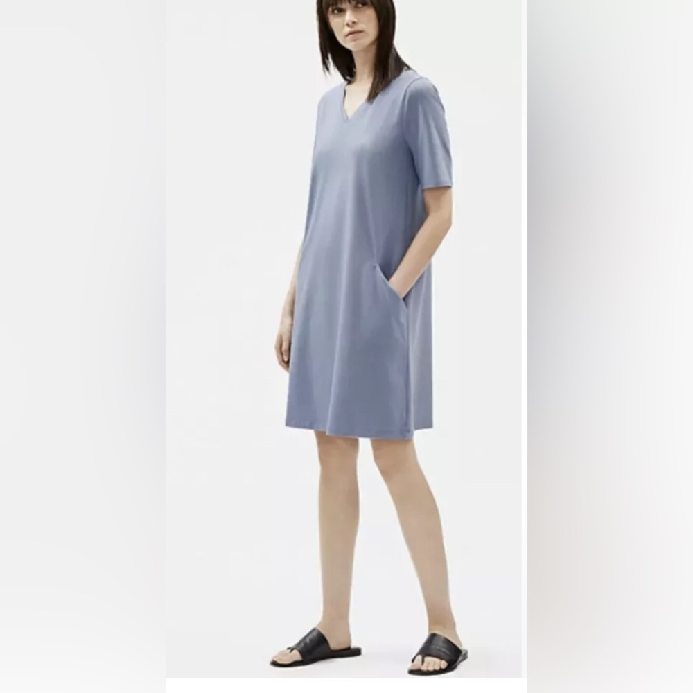 3/$30 ☀️ Eileen Fisher Organic Cotton V-Neck Dress Chambray